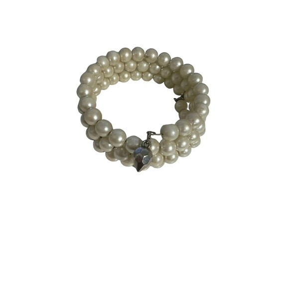 Boho Bracelet White Multi Strand Goldtone Beaded Wire Wrap Cuff Bangle 8 Strand - Picture 4 of 9